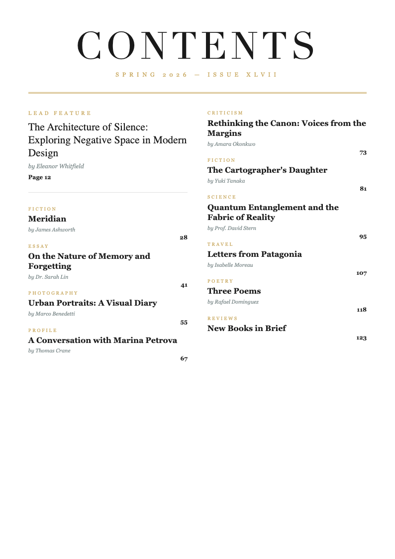 Editorial magazine book table of contents